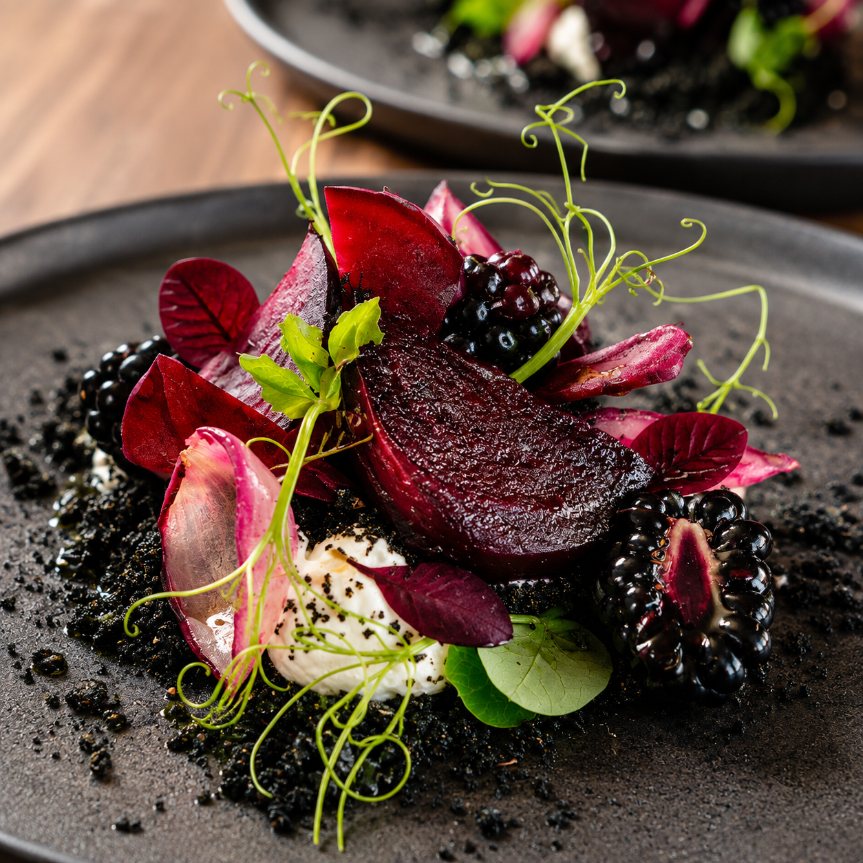 SALT-BAKED BEETROOT, LABNEH & PICKLED BLACKBERRIES